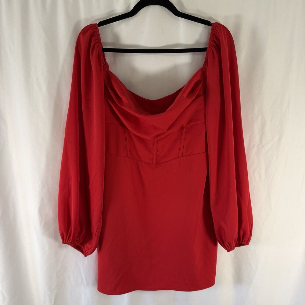 Princess Polly Mini Dress Women's 10 Red Balloon Sleeve Draped Neck Long Slv